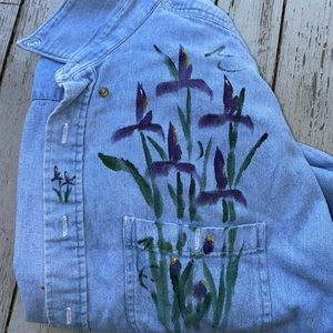 Vintage Iris Hand painted Denim Shirt